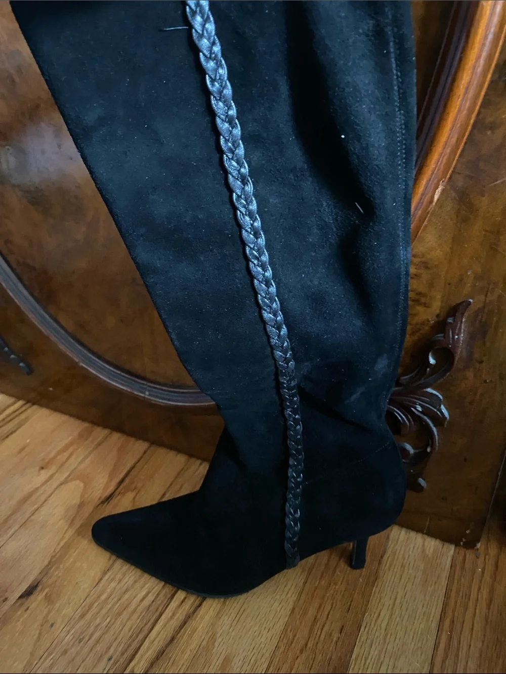 Salvatore Ferragamo Black Suede Knee-High Braided Melany boot 7 1/2